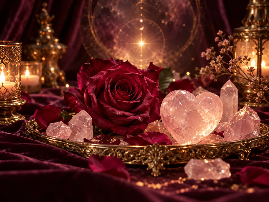 Rosa, cuarzo rosa y luz dorada representan Chamuel — Alquimia del Amor